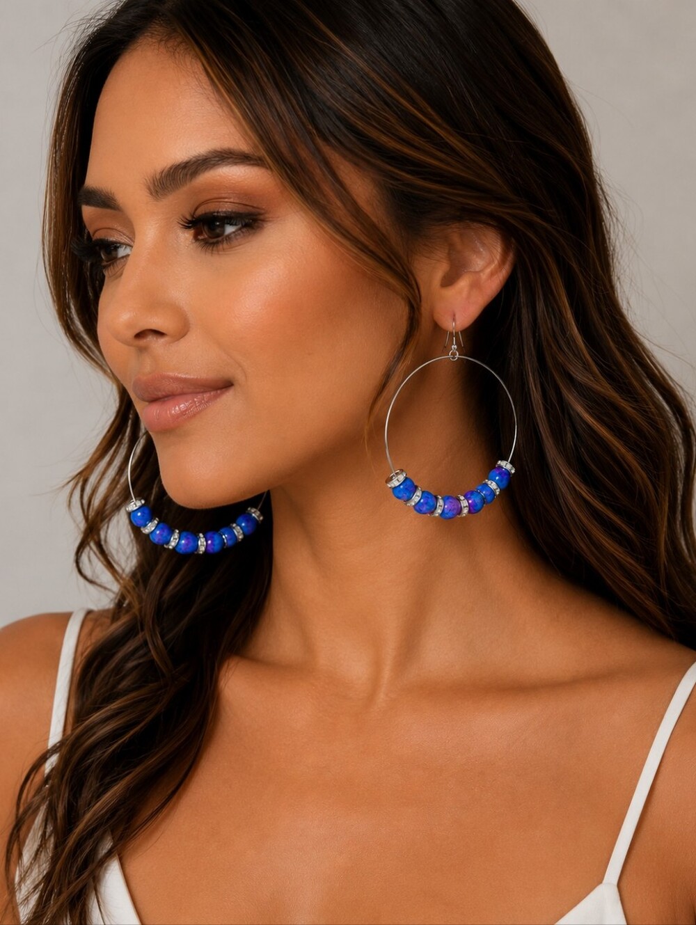 Hand Crafted Large Beaded Hoop Earrings